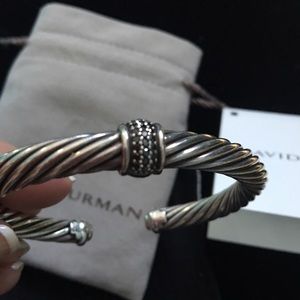David Yurman silver twist bangle w black diamonds