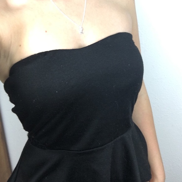 Strapless Black Top with Cute Lace Open Back