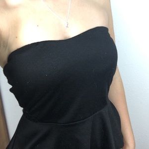 Strapless Black Top with Cute Lace Open Back