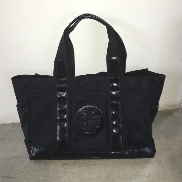 Authentic Black Tory Burch Nylon "Tory" Tote