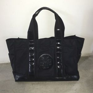 Authentic Black Tory Burch Nylon "Tory" Tote
