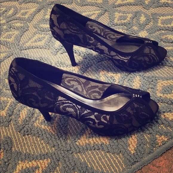 Black lace heels