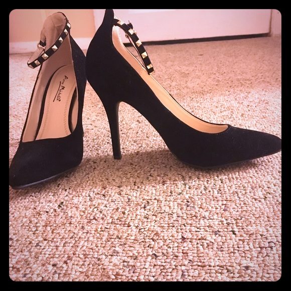 Black suede two inch heels