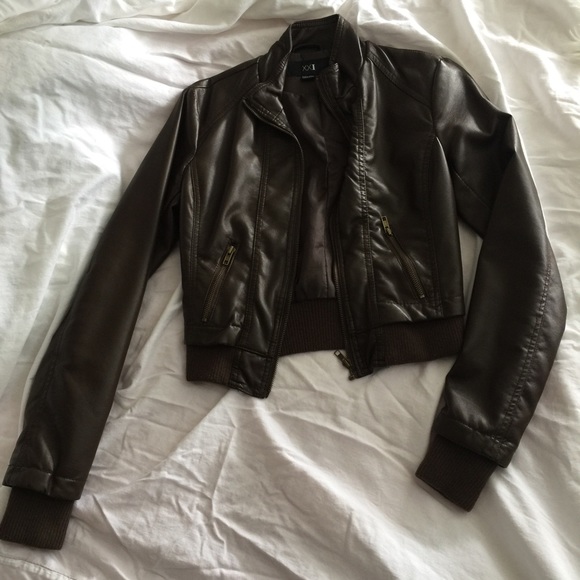 Brown faux leather moto jacket - Picture 3 of 4