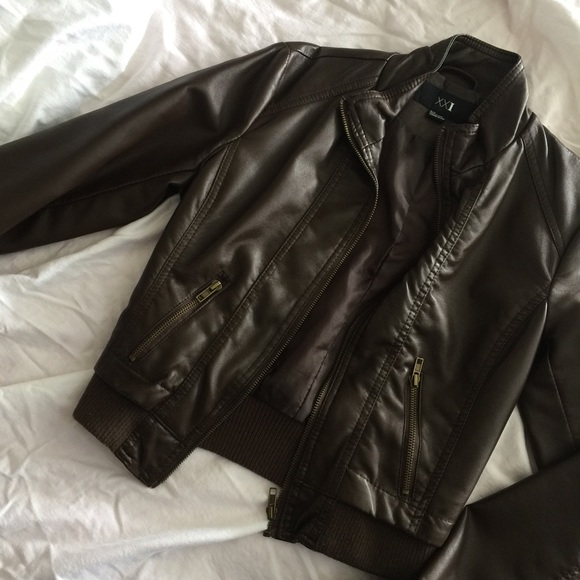 Brown faux leather moto jacket - Picture 4 of 4