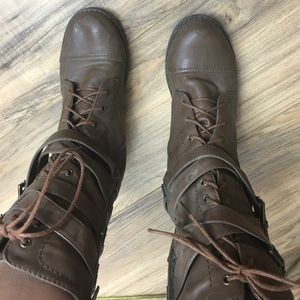 Brown Leather Combat Boots