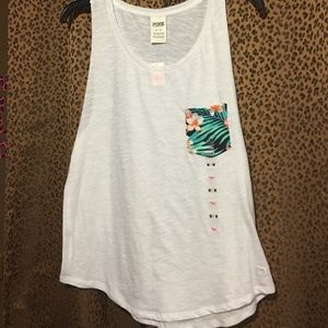 Love pink tropical tank top