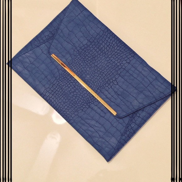 ASOS Blue Faux Croc Embossed Envelope Clutch
