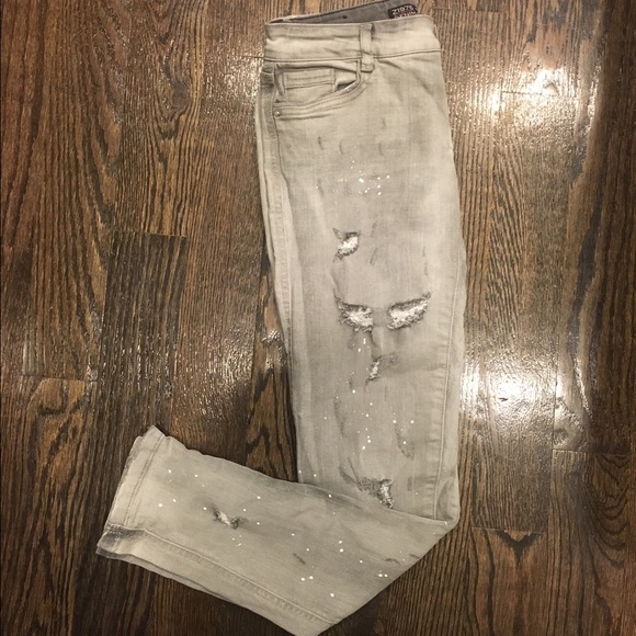 Zara - Grey Distressed Skinny Jeans