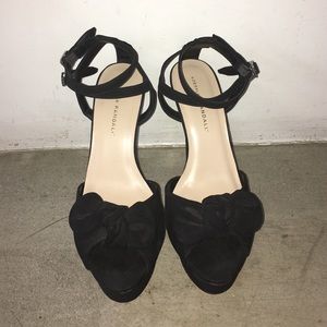 Black Suede Bow Loeffler Randall Dahlia Heels  W 9