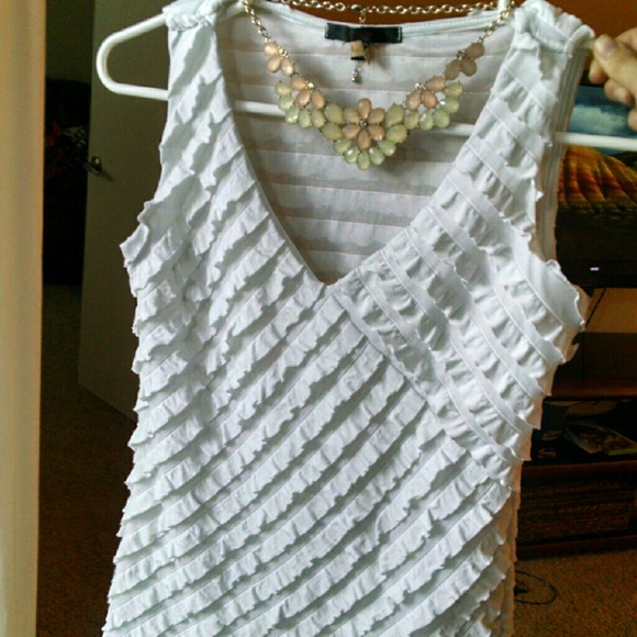 White Ruffle V-Neck Tank - Picture 2 of 3