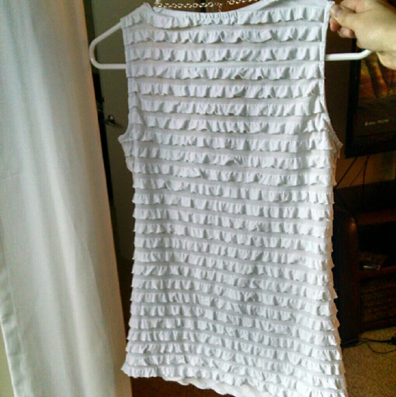 White Ruffle V-Neck Tank - Picture 3 of 3