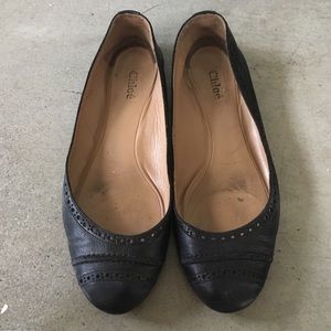 Chloe Black Leather Spectator Ballet Flats