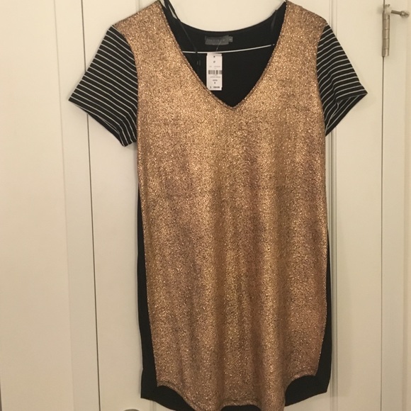 Indikah tshirt dress / gold + stripe detail