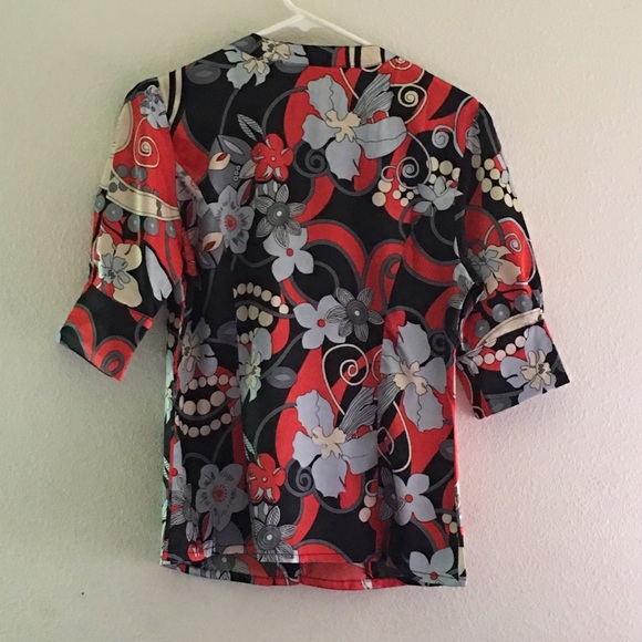 Red, black, and white button-down blouse - Picture 2 of 2