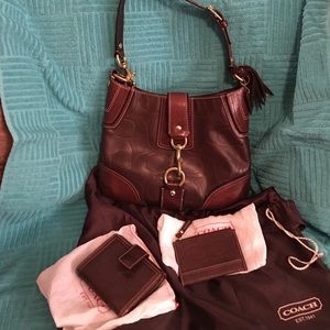 Coach 3 piece matching handbag set Dark brown