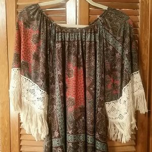 2B Together Fringe Sleeve Print Dress