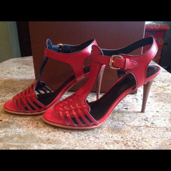 Coach Red Leather Heel Sandals - Picture 1 of 4