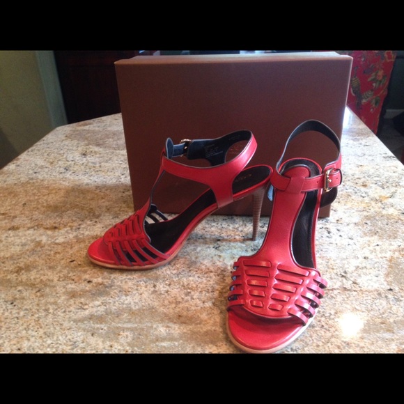 Coach Red Leather Heel Sandals - Picture 2 of 4