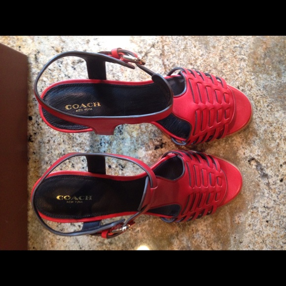 Coach Red Leather Heel Sandals - Picture 3 of 4