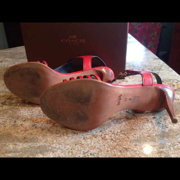 Coach Red Leather Heel Sandals - Picture 4 of 4