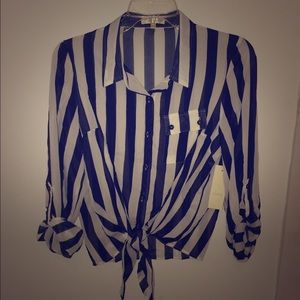 Navy Striped Chiffon Blouse
