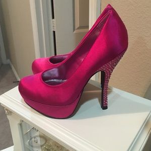 Hot pink and jeweled pumps