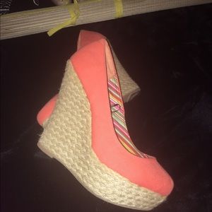 Orange wedge shoes