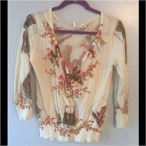 Anthropologie Cream flowery cardigan.