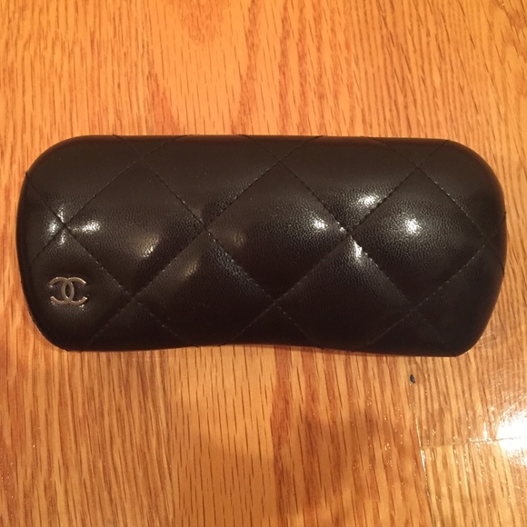 Black quilted Chanel glasses case