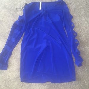 Royal blue shift dress with cut out long sleeves