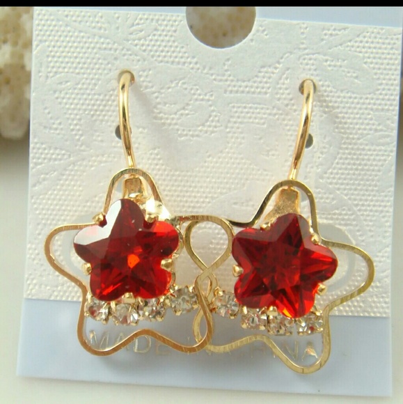 Gold Plated Syllist Czech crated Ruby Earrings