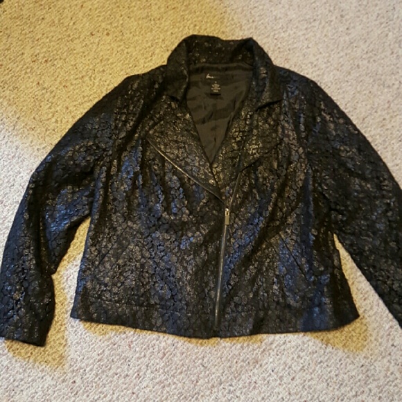 Lane Bryant Moto Style Shimmer Floral Lace Blazer