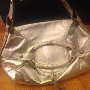 Tod's silver boomerang handbag