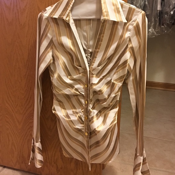 Cache stripped button down fitted top