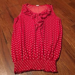 Red and white polka dot ruffle top