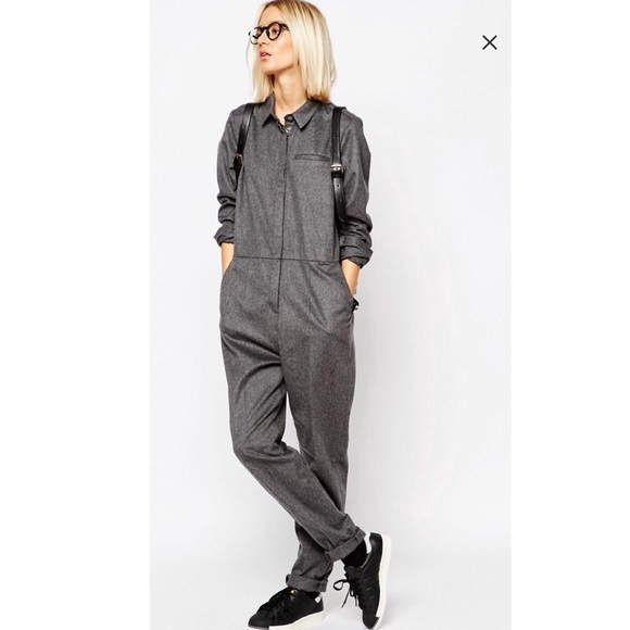 Button through jumpsuit in wool mix. Asos WHITE