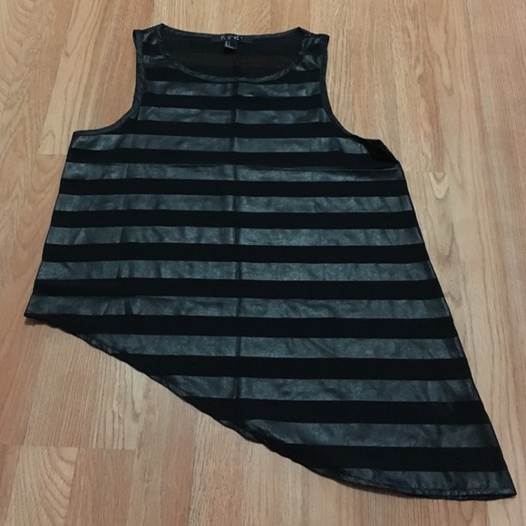 black see through leather strip asymmetrical tank