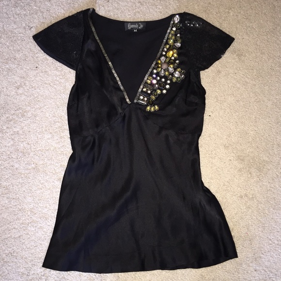Hannah Joe Sequin Silk Top Blouse - Picture 2 of 3