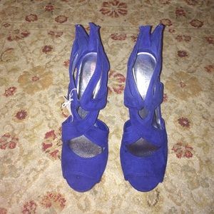 Blue suede heels