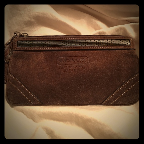 Brown Suede Coach wristlet