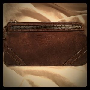 Brown Suede Coach wristlet