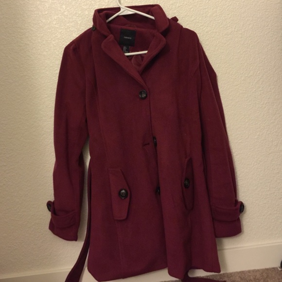 Like-New Forever 21 Burgundy Fleece Hooded Jacket