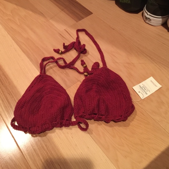 Crochet bikini top maroon red