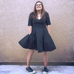 EShakti black poplin fit and flare 50s retro dress