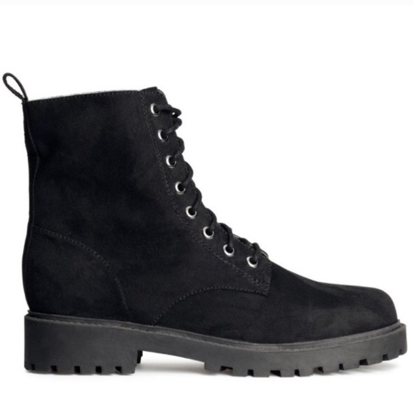 Suede black combat boot