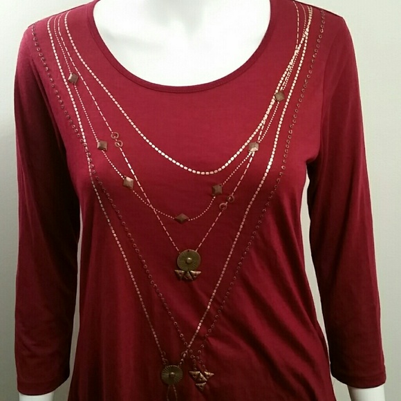 NWT Style&Co 3/4 Sleeve Embellished BustleBack Top - Picture 4 of 4