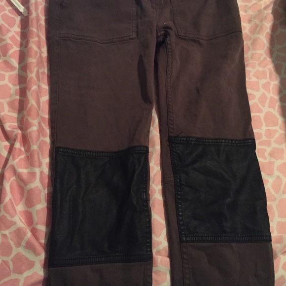 Leather knee patch jeans