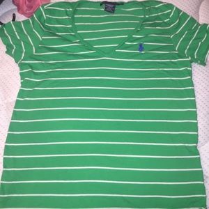 Green and white polo tee