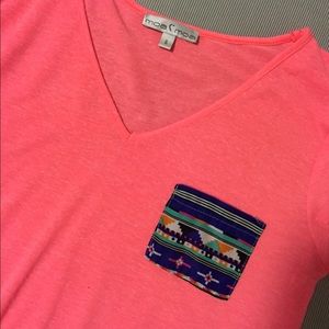 Pink vneck with tribal pocket